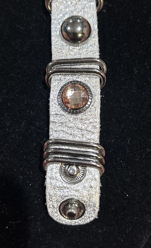 King Star Snap Button Leather Bracelet Silver Studded Rhinestone 8” gallery