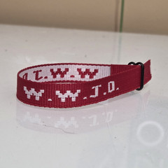 Red & White Fabric Cuff Wristband Bracelet, Adjustable Buckle, L.W.W / W.W.J.D.