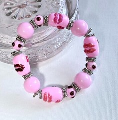 Lips Bracelet Pink Heart Unique Beaded Stretch Bracelet for Women