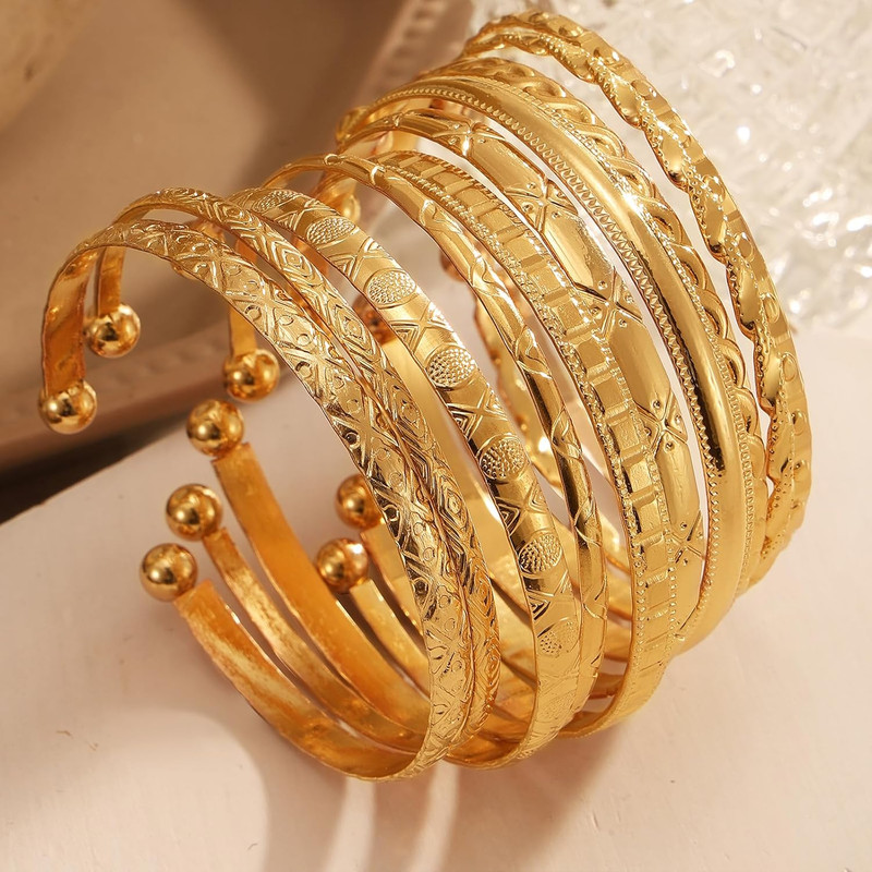 Gold Bangles Bracelets for Women, 14K Gold Plated Multi Layer Stackable Open Bra gallery