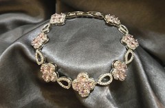925 Silver Pink Crystal Clover Flower Link Bracelet Lobster Clasp
