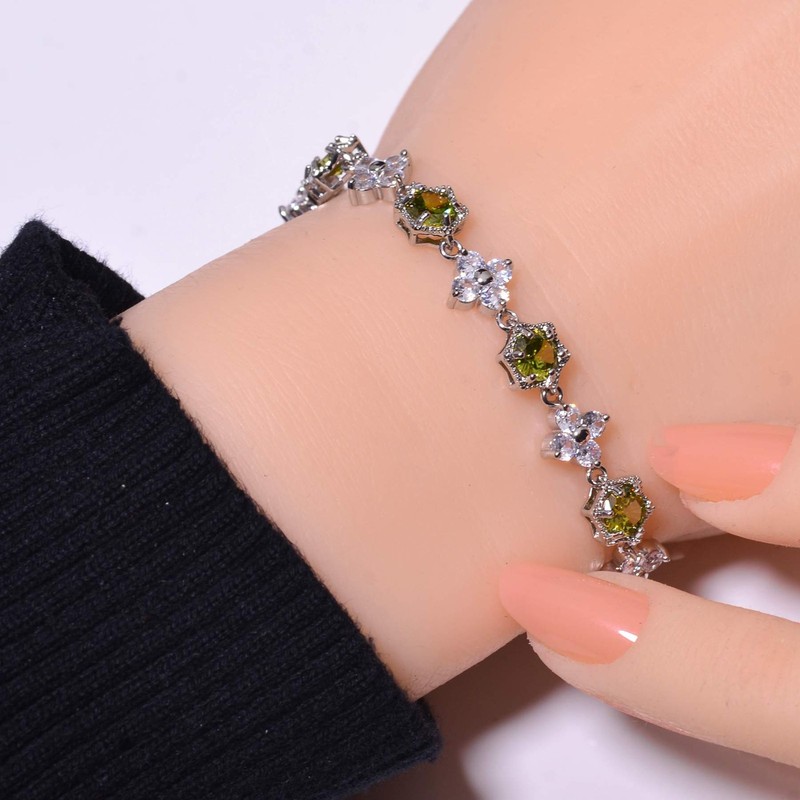 Peridot & Cubic Zirconia Gemstone 925 Sterling Silver Tennis Bracelet 8.99" B34 gallery