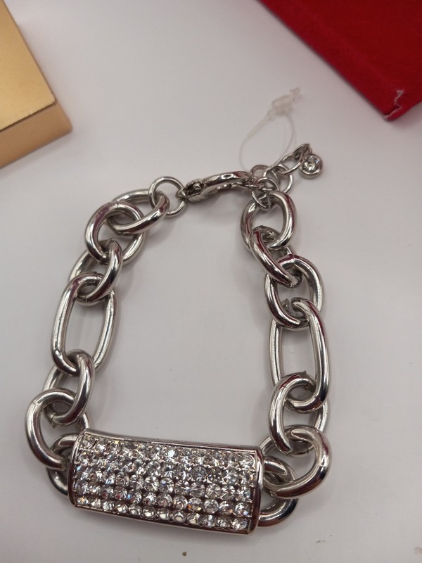 Rhodium Tone Bracelet With Cubic Zirconias Adjustable Bracelet 8-9in gallery