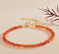 Fire Agate Crystal Gemstone Dainty Bracelet Minimalist Healing 3 mm Faceted Bead