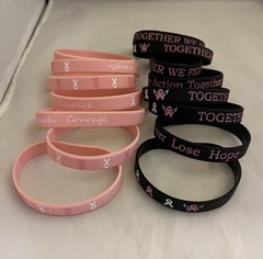 Breast Cancer Awareness Silicone Bracelets Black And Pink 15 In Pack