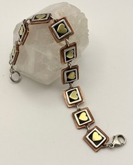 Mixed Metals Silver Brass & Copper HEARTS 7” Panel Link Bracelet