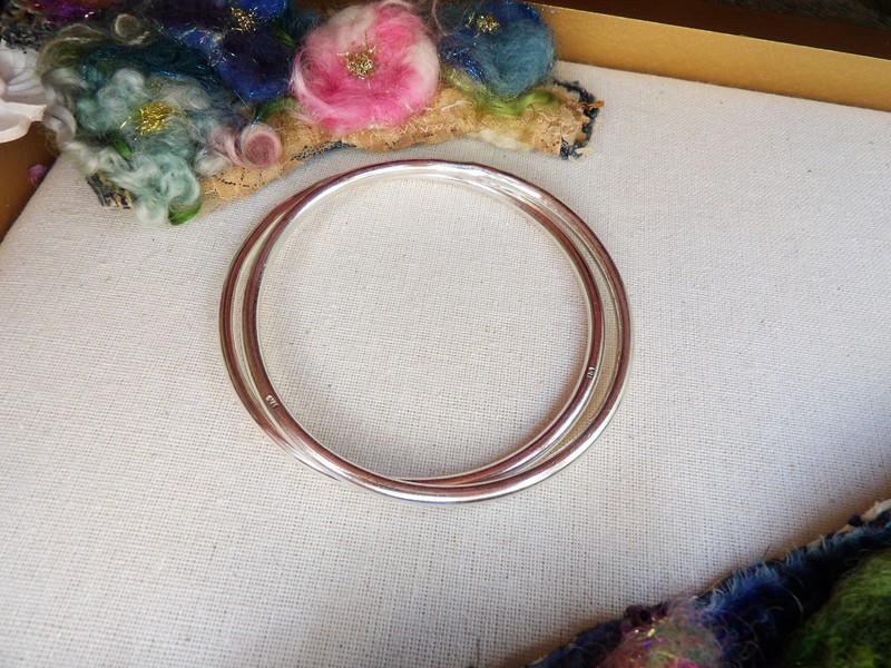 sterling silver bangles for women, set of 2, stamped gallery