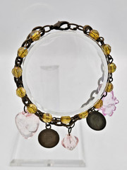 Boho Charm Bracelet Pink Hearts Elephant Beads Queen Elizabeth Medallions