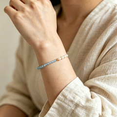 Aquamarine & Pearl Bracelet Gold Plated Adjustable Calm Luck Jewelry