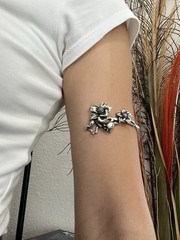 2 in 1 style S925 silver flower Leaves branch chunky arm cuff bangle bracelet
