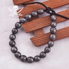 Damascus Steel Cuff Bracelet Sterling Perform Beaded Mens Handmade Jewelry Gift