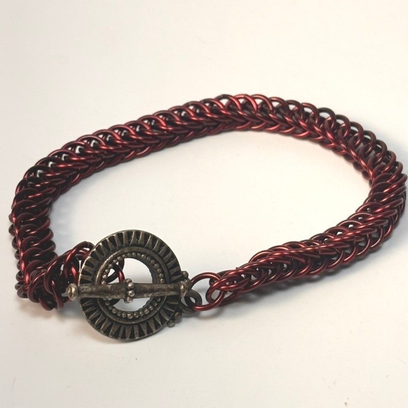 Bracelet Set Y2K Goth Punk Grunge Red Black Plaid Chainmail Leather Strap 3pc gallery