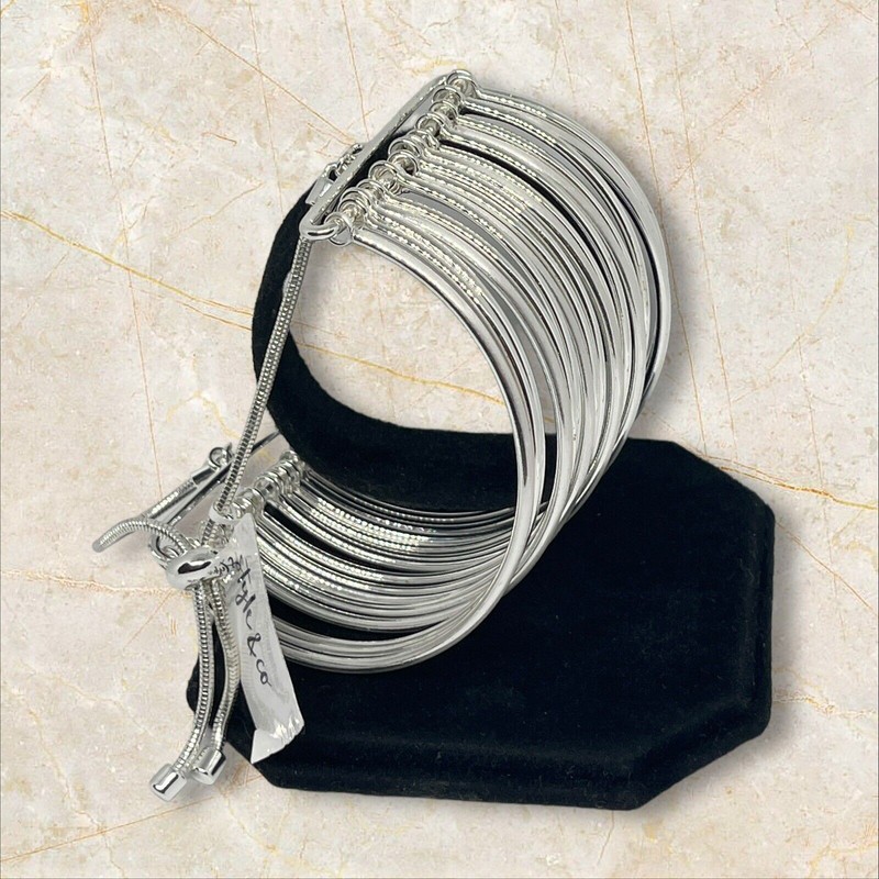 Silver Tone Bracelet Multi Row Bolo Cuff Style Chic Fashion Trendy Elegant NWT gallery
