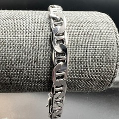 14K White Gold Plated Mariner Link Anchor Bracelet 7.75″ 16g Minimalist