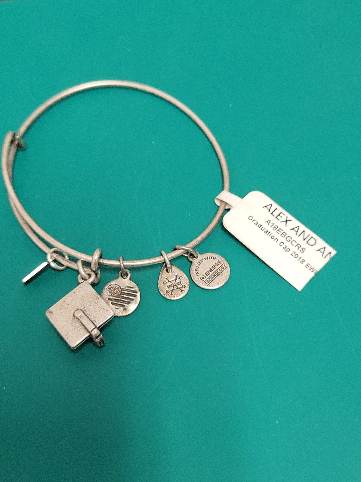 Alex and Ani 2018 Graduation Cap Bangle bracelet Coppure + Energy Silver NWT gallery