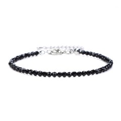 3mm Natural 3mm Pretty Faceted Black Spinel Gemstone Round Beads Bracelet 7.5″ A
