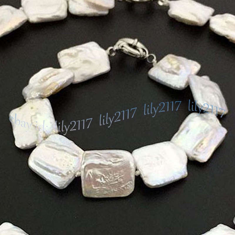 Natural White Rectangle Square Freshwater Baroque Pearl Bracelet 8inch 15x20mm gallery