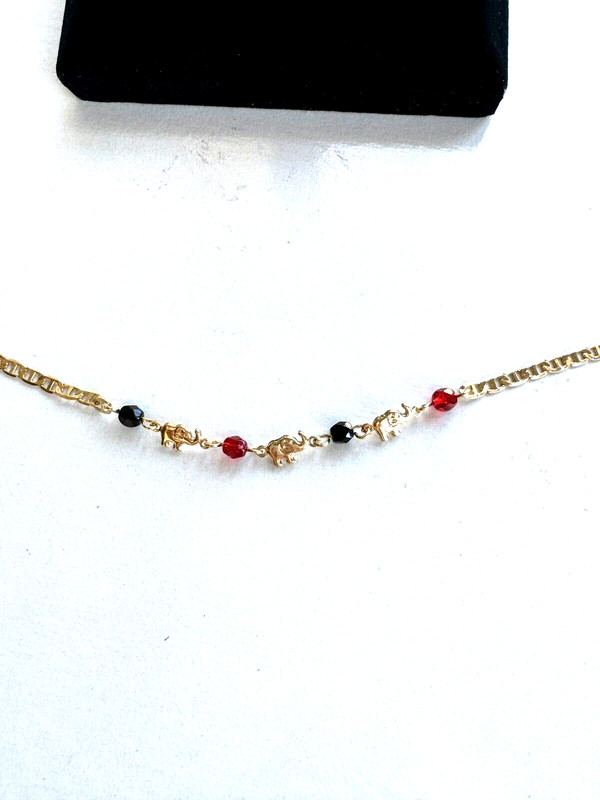 18K Gold Filled Bracelet PULSERA DE AZABACHE Y ELEFANTE PARA BUENA SUERTE 7.5" gallery