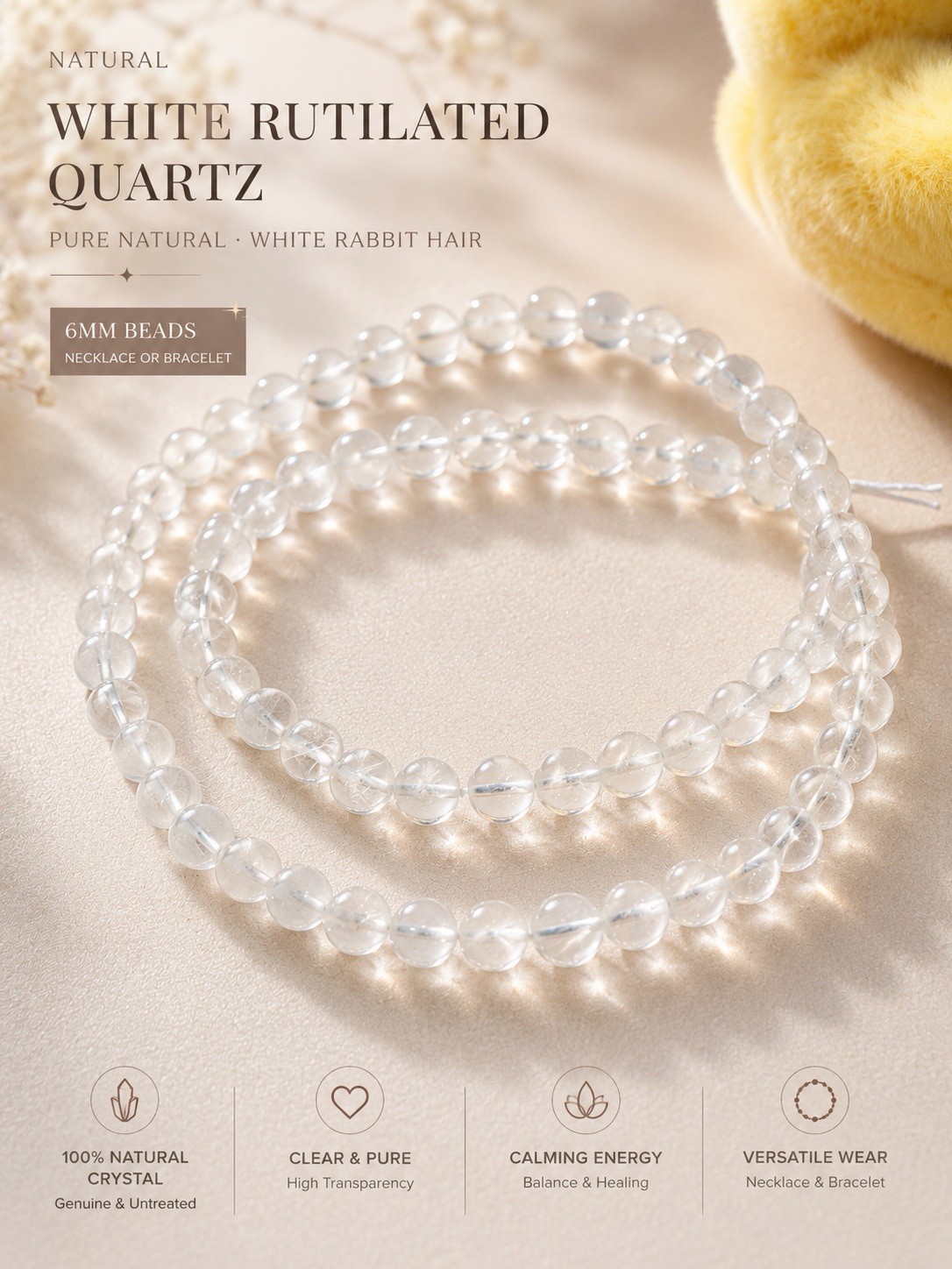 Premium White Rabbit Hair Quartz100% Natural Crystal 6mm gallery