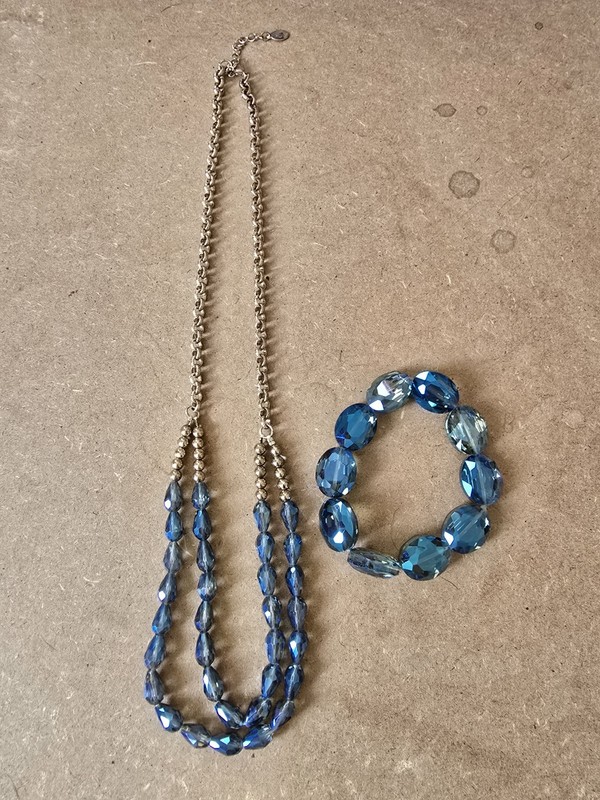 Accessorize Blue Beaded Multi Row Necklace and Bracelet New Without Tags gallery