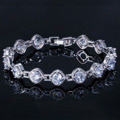 Silver Plated Sqaure Cubic Zirconia Stone Tennis Link Chain Bracelet for Brides