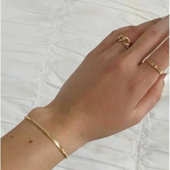 Classic Gold Herringbone Bracelet Non Tarnish Everyday Jewelry WATERPROOF gallery