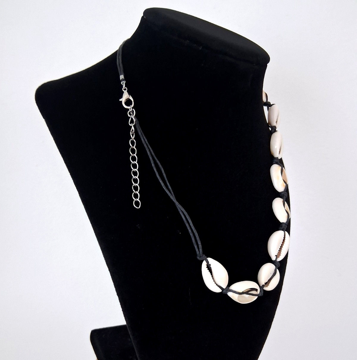 Natural Cowrie Shell Black Corded Necklace Adjustable 18" long "Make Offer" gallery
