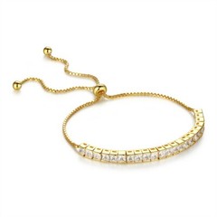 Womens Sterling Silver Cubic Zirconia Adjustable Tennis Bracelet- Square CZ