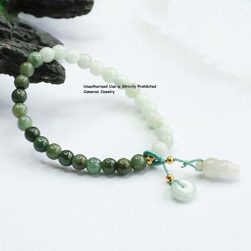 Real Natural Green White Jade Jadeite Women Lucky Peace Beads Bracelet gallery