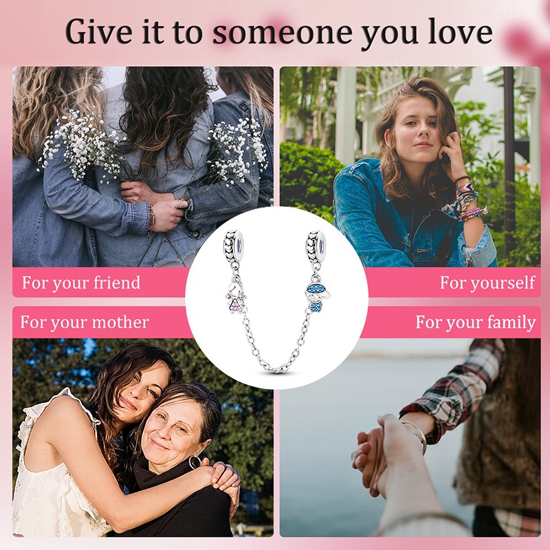 MULA European Boys Girls Safety Chain DIY Charm CZ For Bracelet 925 SilverPlated gallery