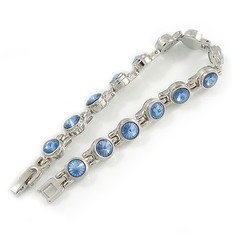 Plated Alloy Metal Light Blue Round Cut Crystal Stones Ladies Magnetic Bracelet