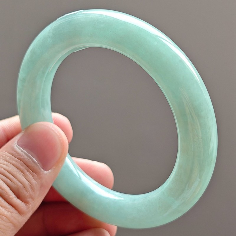 54mm Natural Icy Green Jadeite Jade Bracelets Burma Jade Bracelet Bangle 3613 gallery