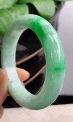 Cerified 52/53mm Natural Jadeite Old Pit Ice Floating Sun Green Regular Bangle