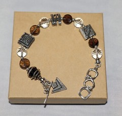 Silpada Sterling Silver Smoky Quartz Bead Toggle Clasp Logo Charm Bracelet B1275