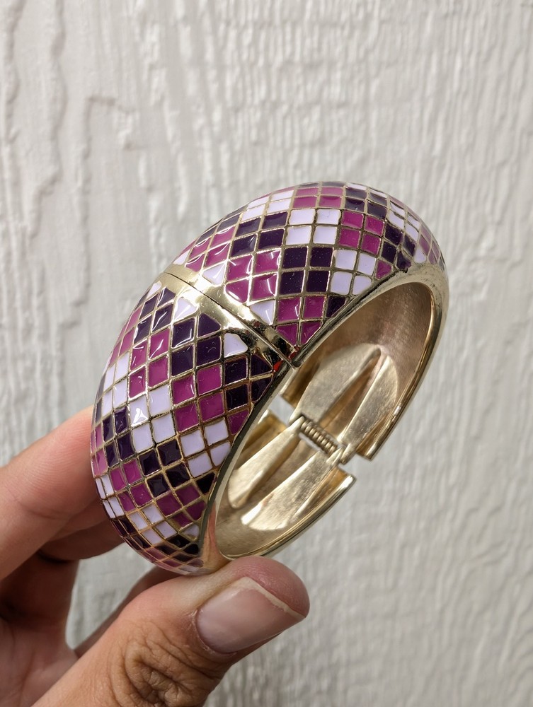 Sequin Nordstrom Purple Argyle Plaid Statement Enamel Bangle Bracelet