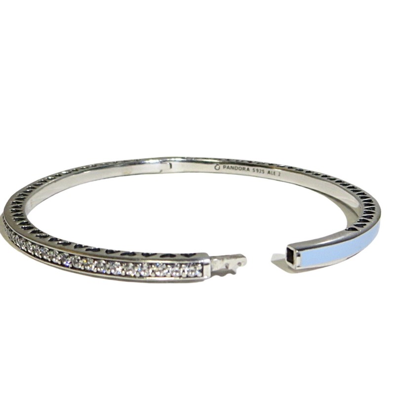 Pandora Radiant Hearts Air Blue Enamel Bangle Bracelet Sm 6.3".925 CZ 590537EN82 gallery