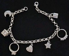 Sterling Silver 925 Celestial Moon Star Heart CZ Charm Bracelet 14.17g