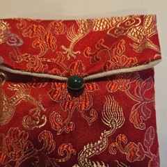 Multicolor Round Stone Beaded Stretch Bracelet with Red Brocade Pouch