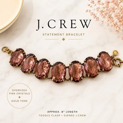 J.Crew Pink Crystal Statement Bracelet Gold Tone Oversized Glam Rose Gold