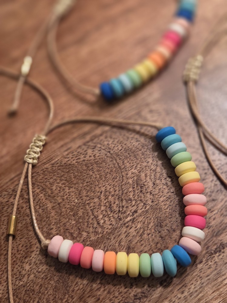 Multicolor Heishi Disc Beaded Adjustable Slip Knot Cord Bracelet No Stone