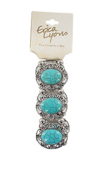 Erica Lyons Ornate Silver Stretch Bracelet with Turquoise Inlay $38 Tags #B1236
