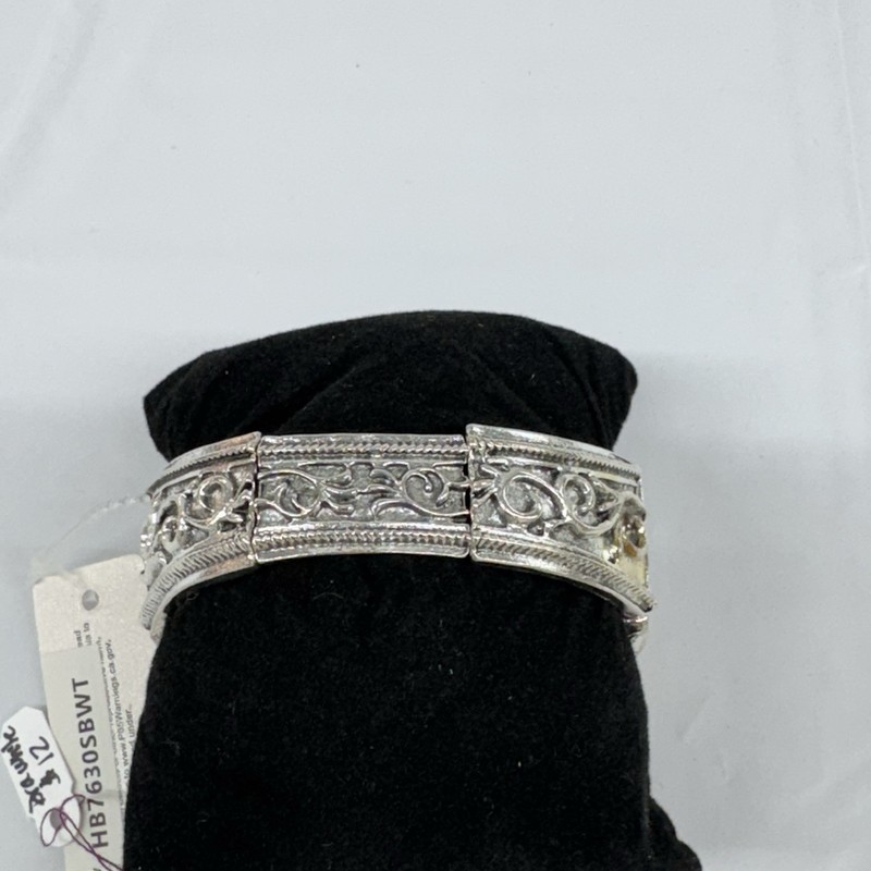 Elah Stretch Bracelet Lacy Antiqued Silvertone Natural Color Stone Aztec Western gallery