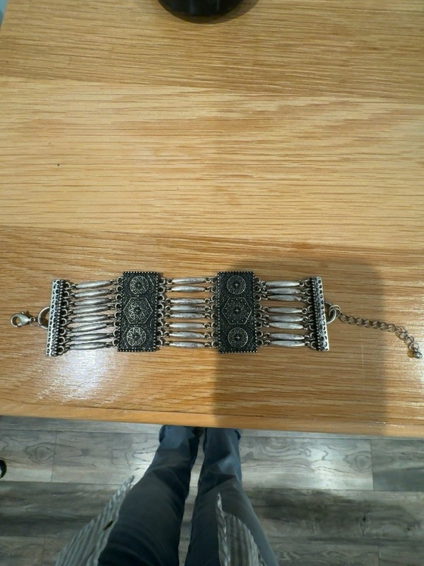 Vintage Silver Tone Boho Tribal Wide Panel Bracelet Adjustable Statement Cuff gallery