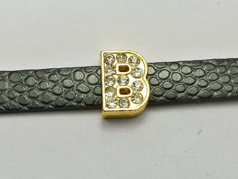 20 Gold Alloy Rhinestone Alphabet Letter "A-Z" Slide Charm Fit 8mm Wristbands gallery