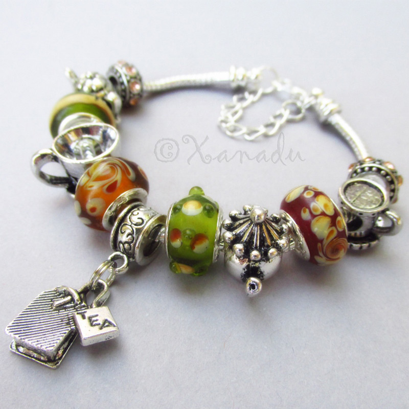 Colors Of Tea European Charm Bracelet - Green, Red, Gold Beads With Tea Charms gallery