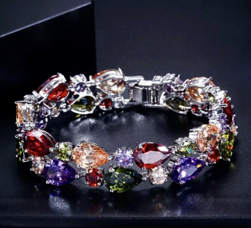 18K White Gold Plated Multicolor Tennis Bracelet made w Swarovski Crystal Gift gallery