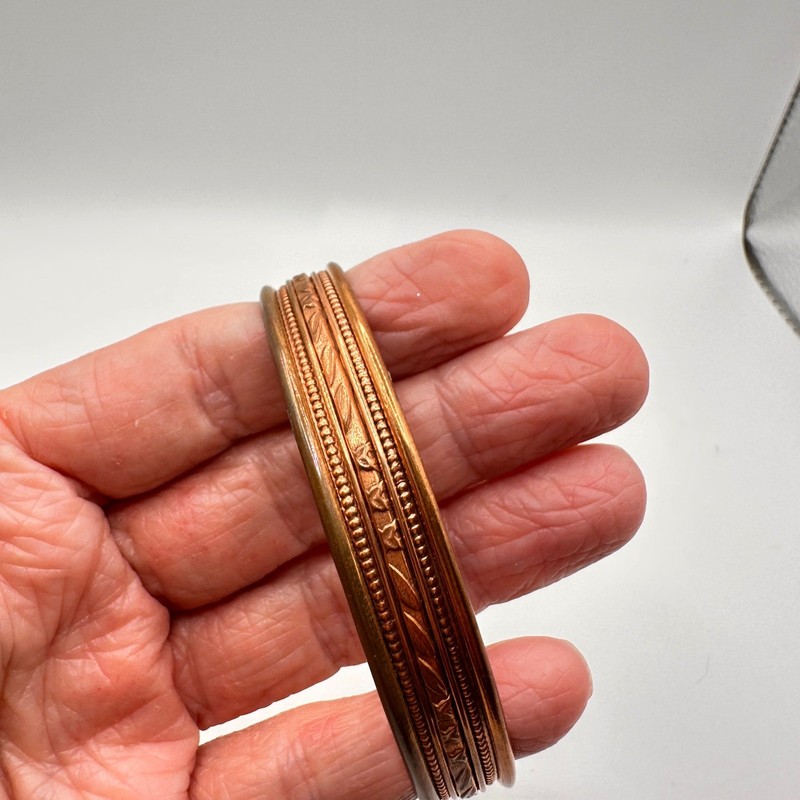 Copper Magnetic Cuff Bracelets Lot of 2 Bangles Floral Geometric Adjustable gallery