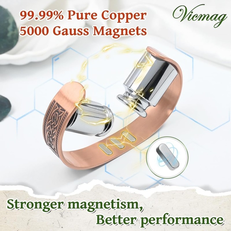 Adjustable 99% Pure Copper Bracelet for Men - Viking & Sun Moon Tree Design gallery