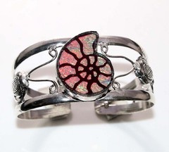Huge Dichroic Glass-Ammonite 925 Silver Plated Bangle FreeSize Craft Jewelry GW