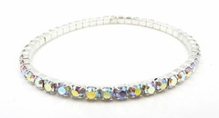 Crystal Aurora Borealis AB Rhinestone Bracelet 1 Row Stretch Elastic Silver